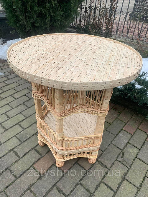 Журнальный стол  плетеный круглый с полкой Киев - изображение 7