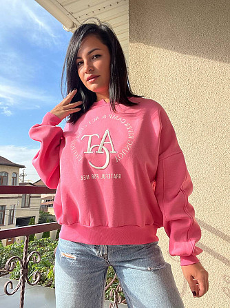 Світшот жіночий OLIVIA 2479 широкий оверсайз утеплений вишивка малюнок one size, рожевий, one size Одеса - фото 7