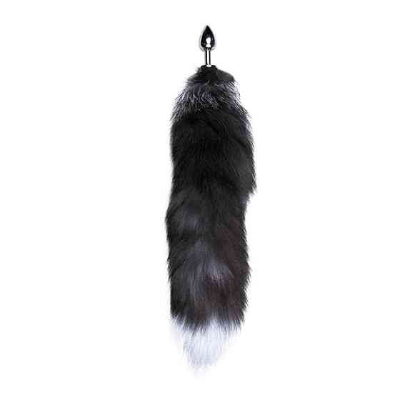Металева анальна пробка Лисячий хвіст Alive Black And White Fox Tail S, діаметр 2,9 см Sex Aura Київ