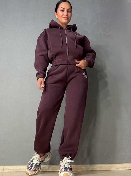 Костюм жіночий Joy One 80990 утеплений на флісі худі зі штанами бордовий, бордовий, L Київ - фото 1