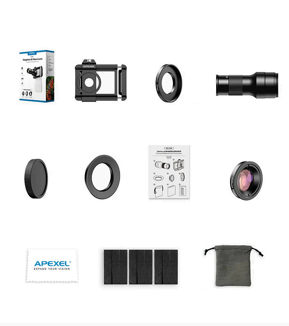 Телескоп для телефону 6X + макро 150мм об'єктив 2в1 TeleMacro Apexel APL-TM6 SBR Київ - фото 10