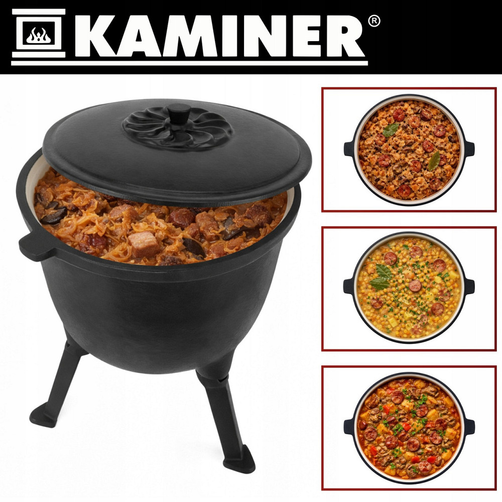 Чавунний казан на 8 літрів із кришкою та ніжками для багаття Kaminer (27376) Нововолинськ - фото 7