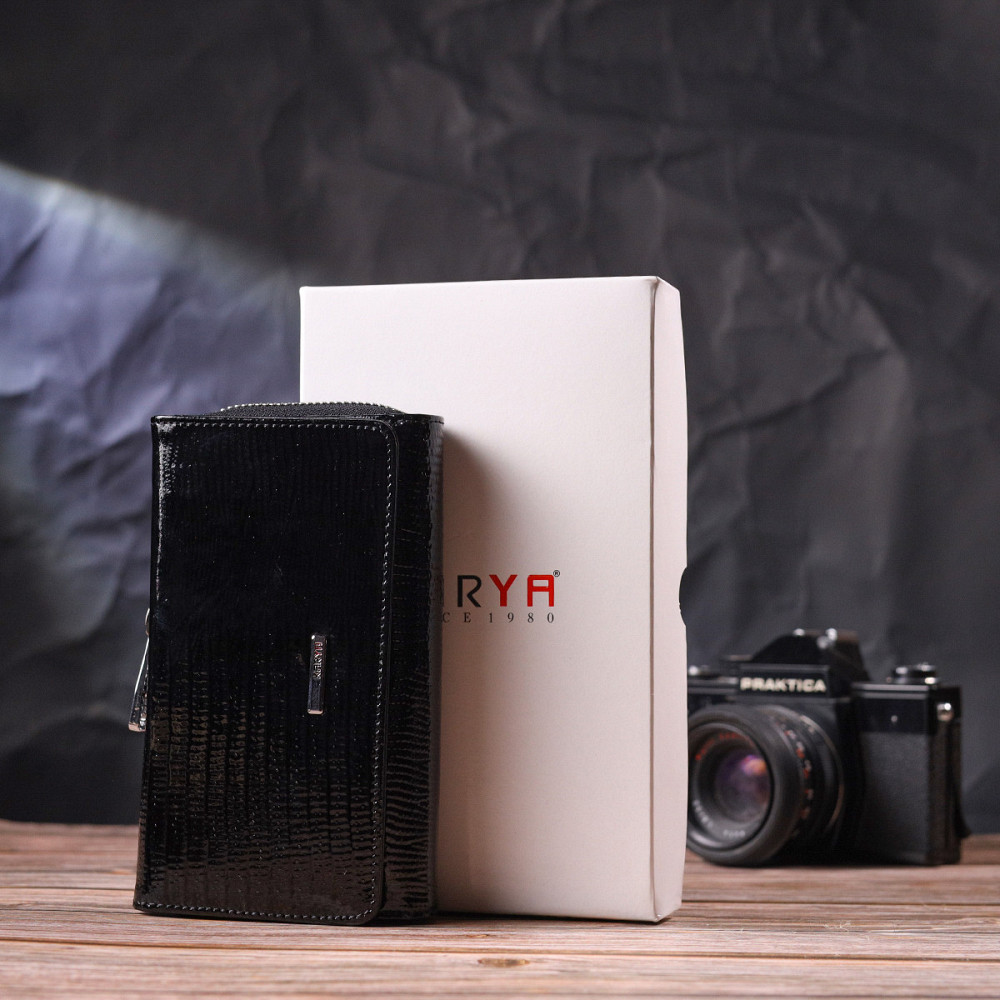 Цікаве жіноче портмоне з лакованої фактурної шкіри KARYA 21431 Чорний Київ - фото 10