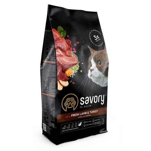 Корм сухой Savory Adult Cat Sensitive Digestion Fresh Lamb and Turkey для взрослых кошек с чувствительным пищеварением. Киев - изображение 1