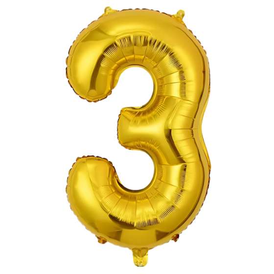 Воздушный шар в виде цифры 3 золотой,40 дюймов, фольгированый, для праздников: дня рождения, юбилеев,годовщин Каменец-Подольский