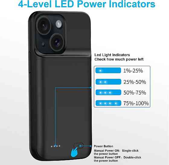 Чехол-аккумулятор MIGAFEI для iPhone 15/15 Pro 6,1″, PowerBank 7000 мА·ч, зарядка 2-в-1, черный Киев
