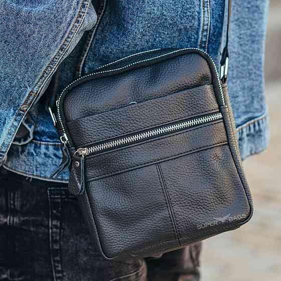 Сумка-барсетка мужская через плечо кожаная черная Tiding Bag BON6165 Киев