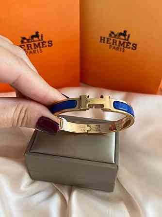 Роскошный браслет Hermes жесткий | насыщенный синий -  эмаль | напыление золото 18К |  размер 16-17 Одесса