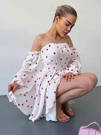 Жіноча романтична міні сукня у сердечки з відкритими плечами муслін 100% бавовна Одеса