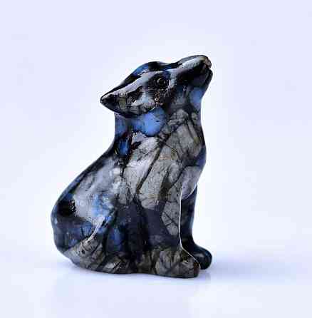 Фигурка волк из камня глаукофан 3.5 см, декоративная статуэтка волка Киев