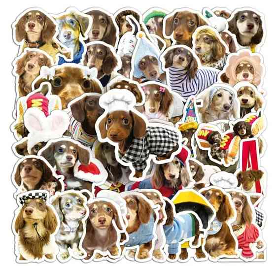 Набор стикеров с таксами 50 шт – милые наклейки с собаками для декора Киев