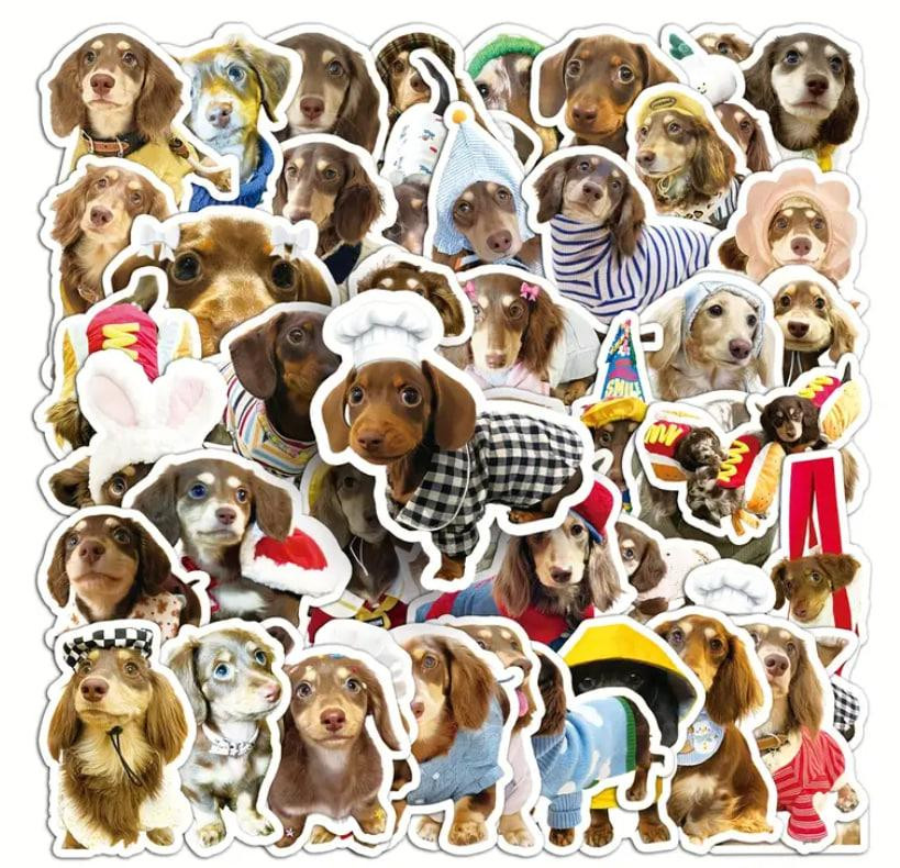 Набор стикеров с таксами 50 шт – милые наклейки с собаками для декора Киев - изображение 2