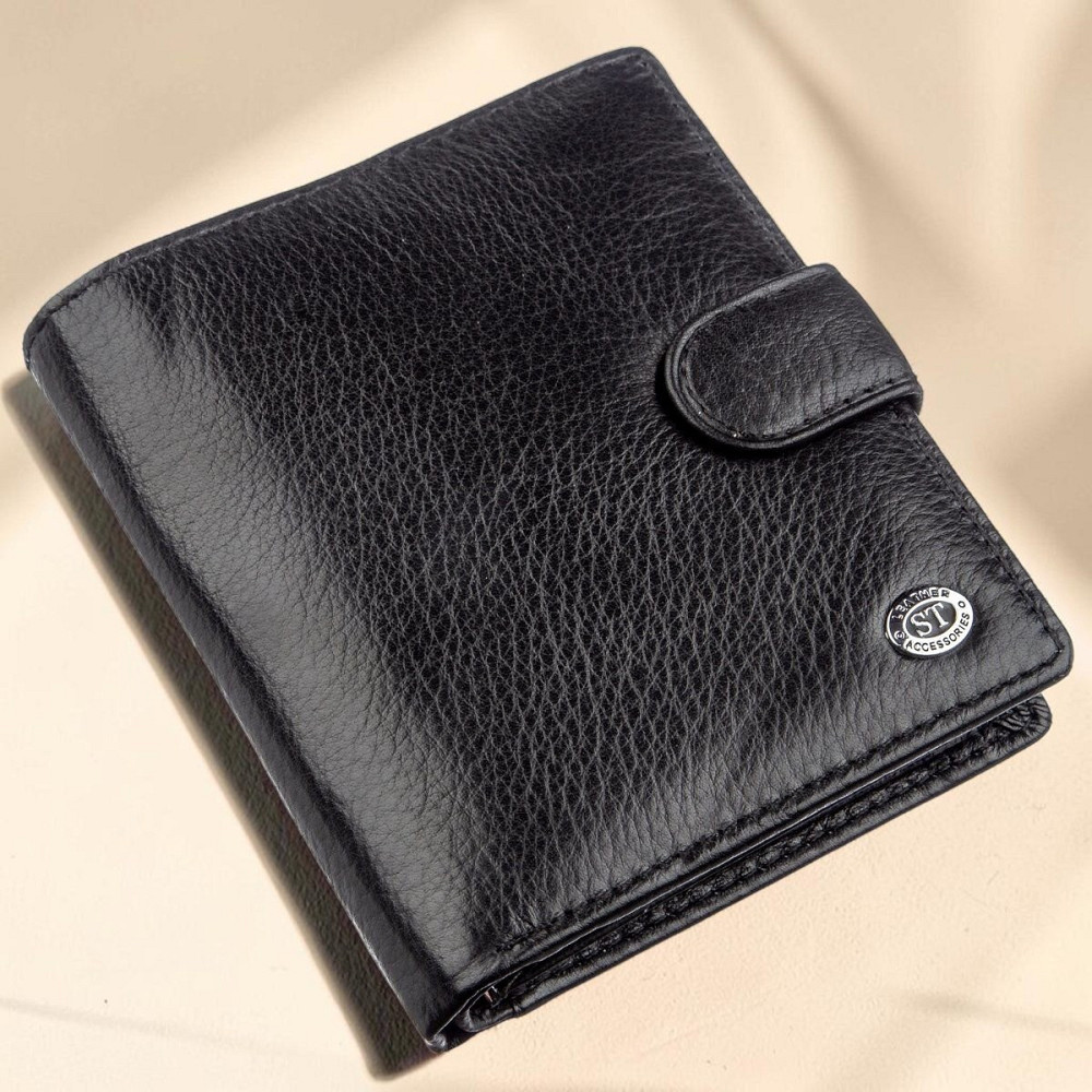 Невеликий чоловічий шкіряний гаманець чорний (ST Leather) Київ - фото 8