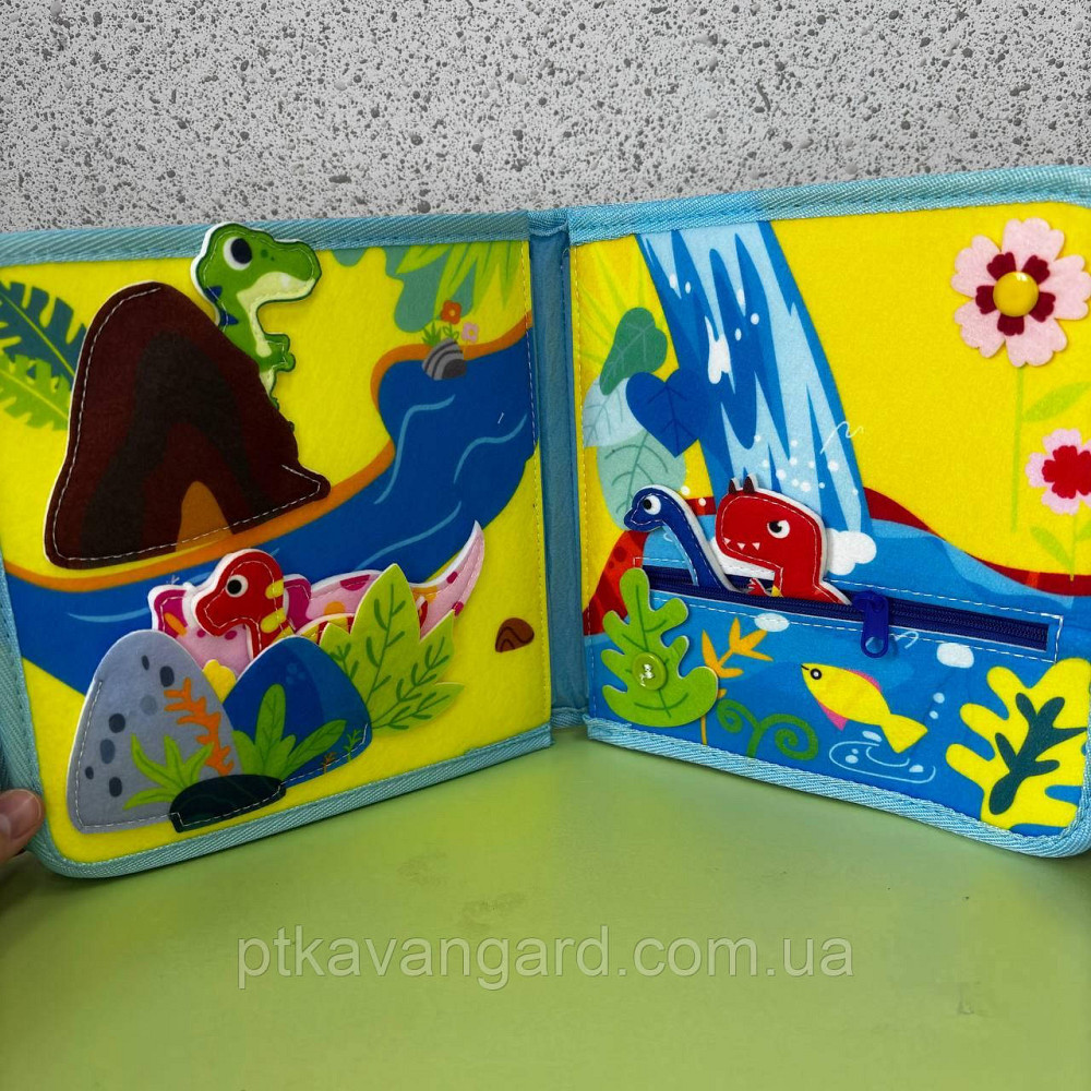 Книга-бізіборд фетрова м'яка розвиваюча "Динозаври" на липучках, пальчикові ігри 25009 Хмельницький - фото 5