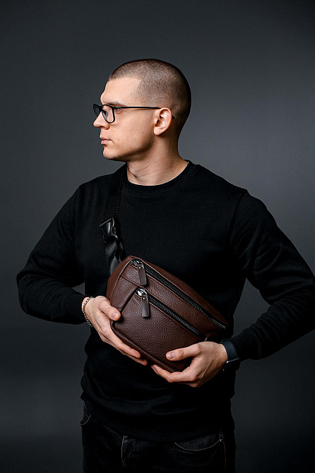 Сумка на пояс мужская из натуральной кожи флотар, коричневая SL035 (Коричневая) Сумы - изображение 6