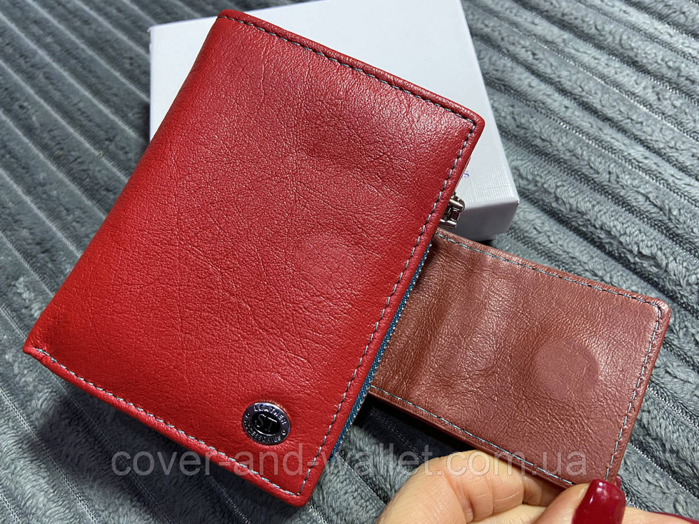 Компактний жіночий гаманець червоного кольору із натуральної шкіри з монетницею ST 405 Київ - фото 8