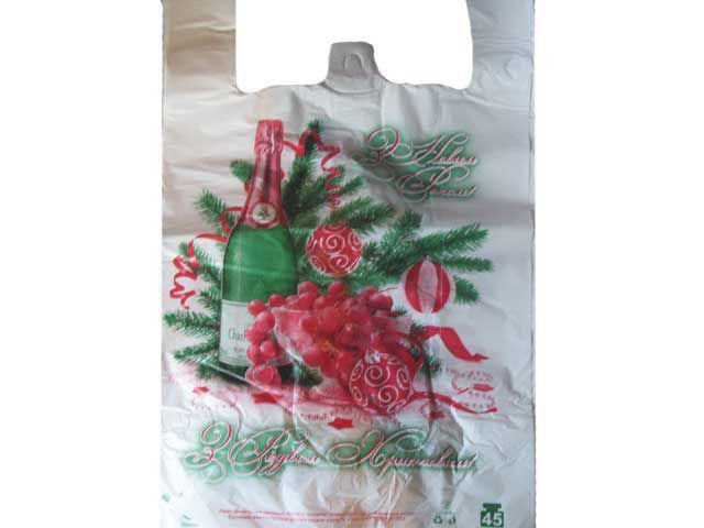 Пакет майка полиэтиленовая 34*58 H Год ''Шампанское'' Комсерв (100 шт) Харьков - изображение 1