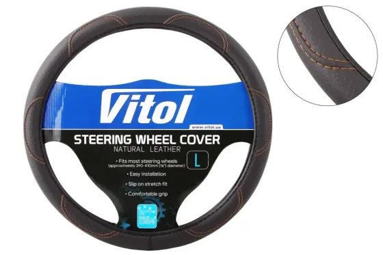 Оплітка на кермо L Vitol F-16113-L чорний під шкіру (коричнева нитка) Вінниця