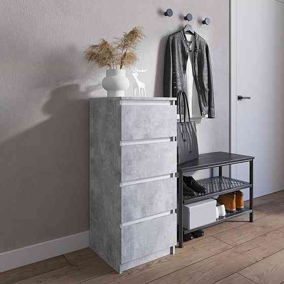 Комод VAYS R-17 Бетон-Білі планки, на 4 шухляди без ручок, вузький, ЛДСП 40×40×98 см - для передпокою, спальні, коридору Львів