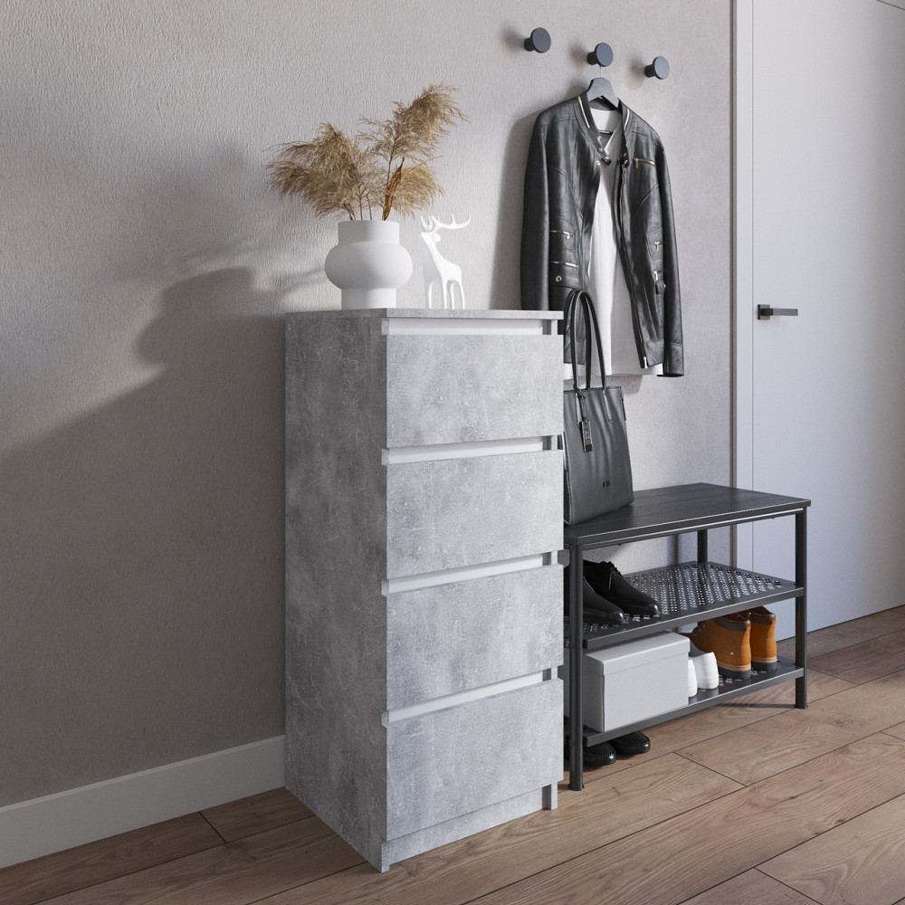 Комод VAYS R-17 Бетон-Білі планки, на 4 шухляди без ручок, вузький, ЛДСП 40×40×98 см - для передпокою, спальні, коридору Львів - фото 1