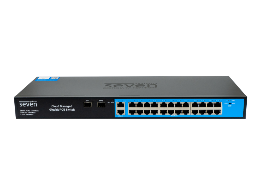 Хмарно керований гігабітний 28-ти портовий PoE комутатор SEVEN GPS424 (Cloud POE: 24G, UP: 2G+2SFP) Київ - фото 1