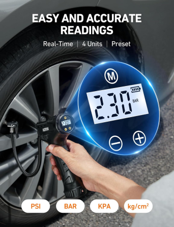 Беспроводной компрессор AstroAI C4 150 PSI, автостоп, цифровой манометр, LED, 4 адаптера, 450 г, для авто/мото/вело Киев