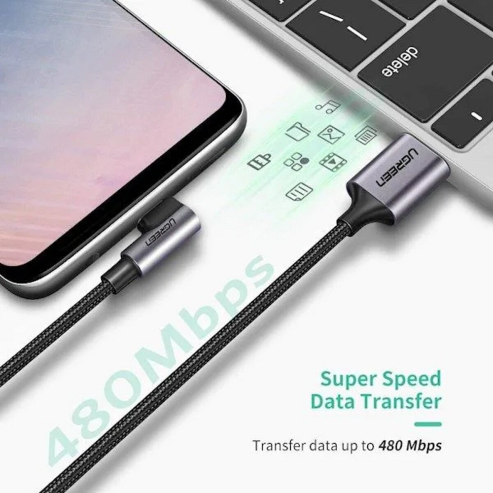 Кабель UGREEN US284 Right Angle USB-A to USB-C Cable 3m (Space Gray) (UGR-70255) Киев - изображение 3