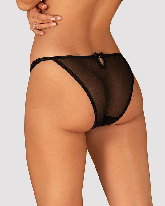 Полупрозрачные трусики с подвеской Obsessive Ivannes panties black S/M, черные Sex Aura Киев - изображение 2
