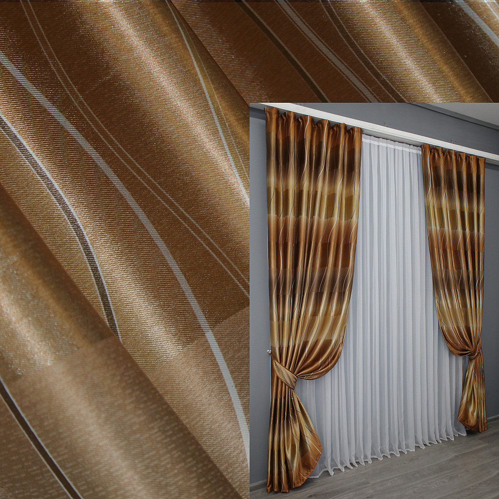 Комплект готовых штор VR-Textil Фотошторы двусторонние № 1387ш Коричневый 150х270 см 2 шт (33-0258) Киев - изображение 1