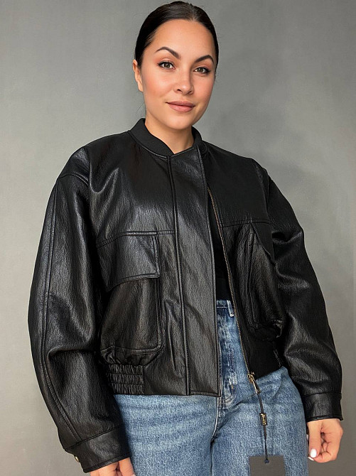 Куртка женская Lady Yep 10048 бомбер из экокожи оверсайз черная, черный, S Киев - изображение 1