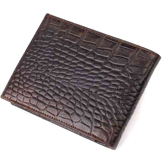 Фактурний чоловічий гаманець без застібки горизонтального формату з натуральної шкіри з тисненням під крокодила CANPELLINI 21759 Київ