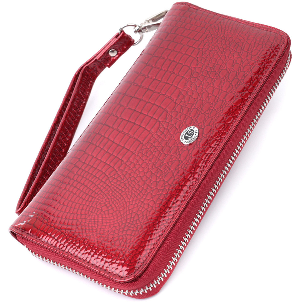 Жіночий гаманець лакований на блискавці з натуральної шкіри ST Leather 22677 Червоний Київ - фото 1