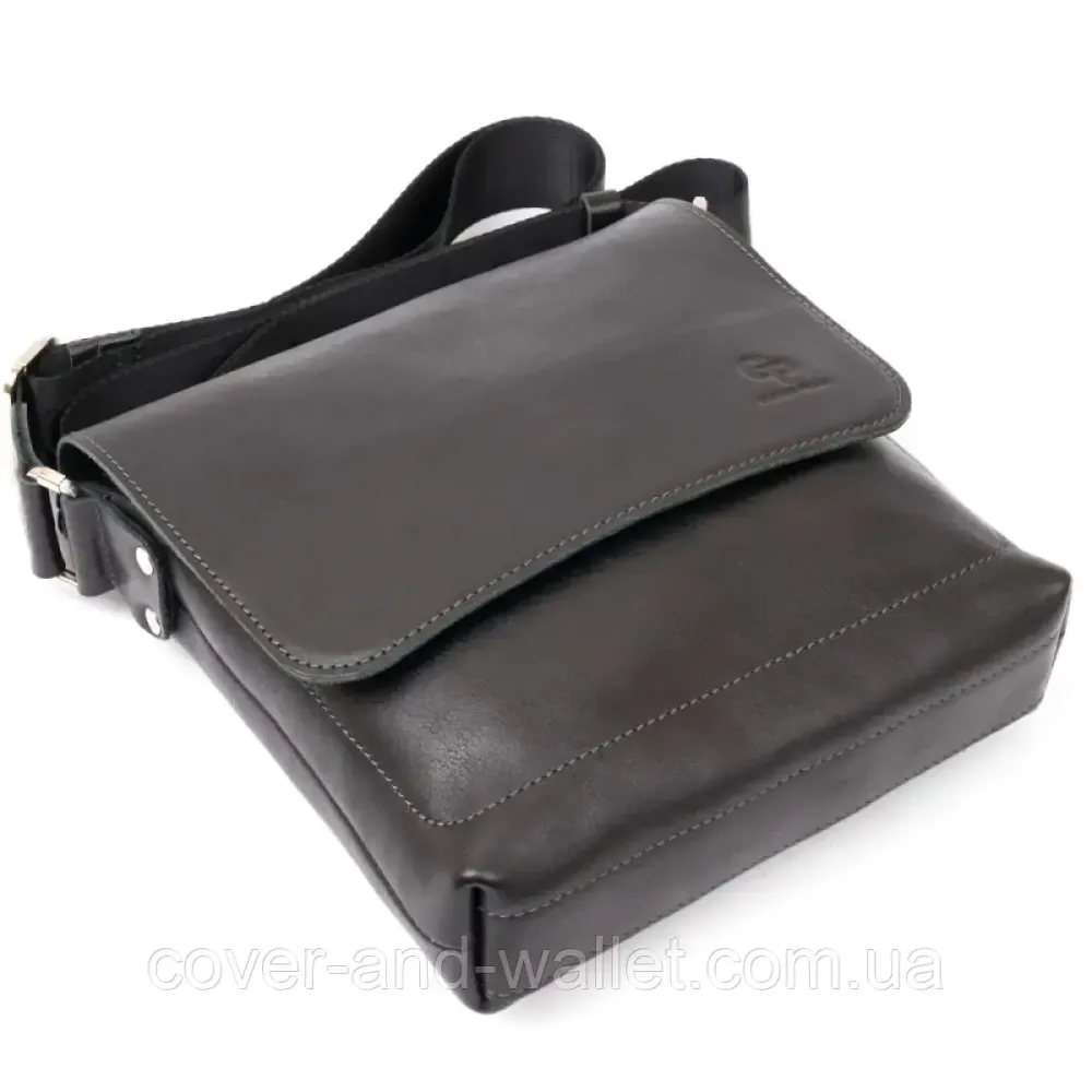 Наплечная мужская сумка на магнитах из черной гладкой кожи Grande Pelle 754610 Киев - изображение 5
