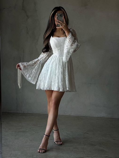 Женское романтичное праздничное платье с пышной юбкой и объемными рукавами гипюр + подкладка 46/48 Одесса - изображение 2