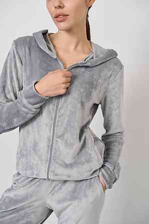 Женский велюровий костюм на змейке с капюшоном Серый S Харьков