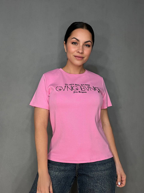 Футболка жіноча A-N 30153 з вишивкою базова однотонна one size, рожевий, one size Київ - фото 1