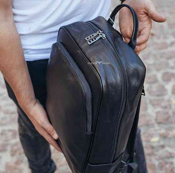 Класичний чорний чоловічий рюкзак з натуральної шкіри діловий, офісний, для ноутбука Tiding Bag Київ