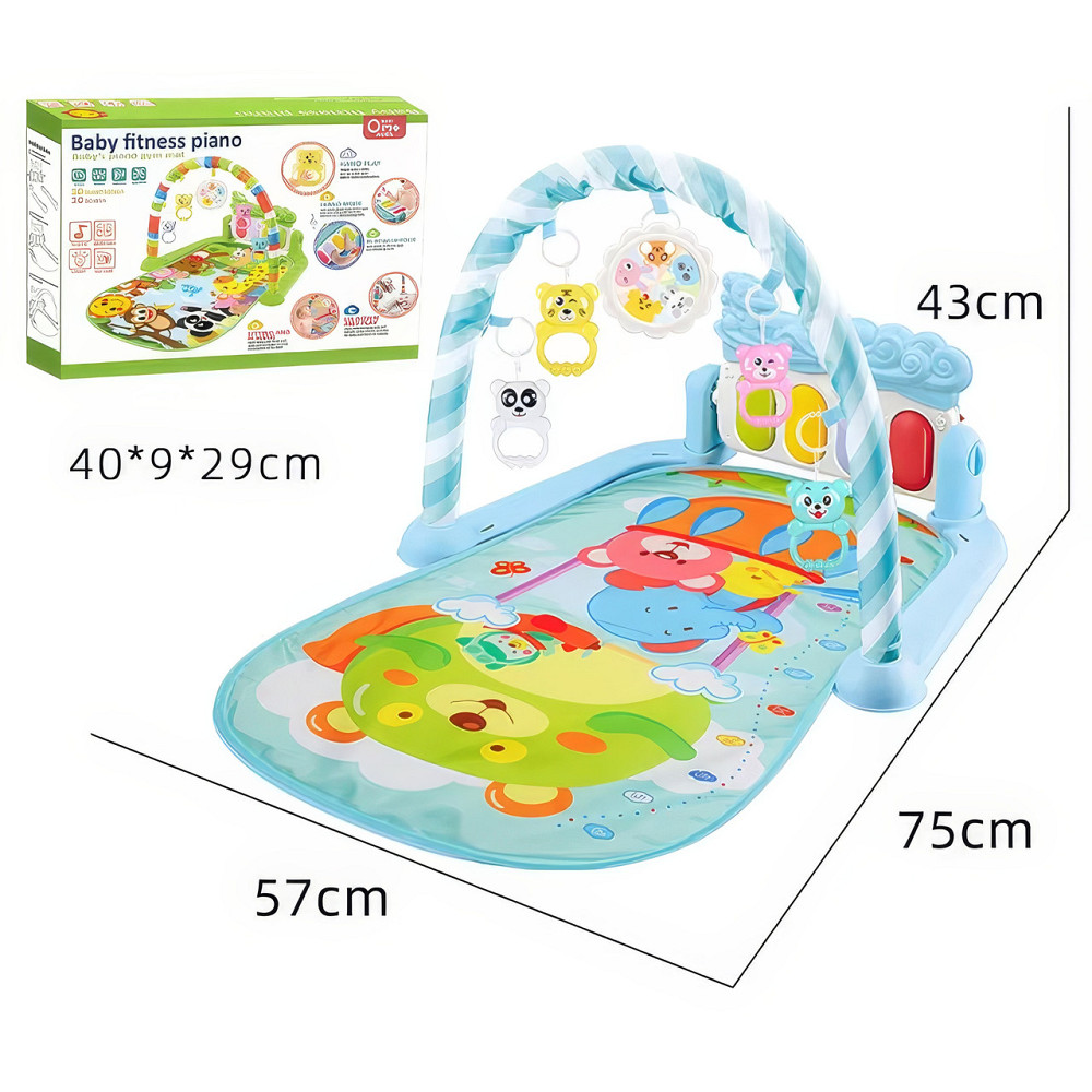 Розвиваючий дитячий килимок з піаніно, підвісними іграшками, шкалою росту, блакитного кольору, принт тварини Кам'янець-Подільський - фото 3