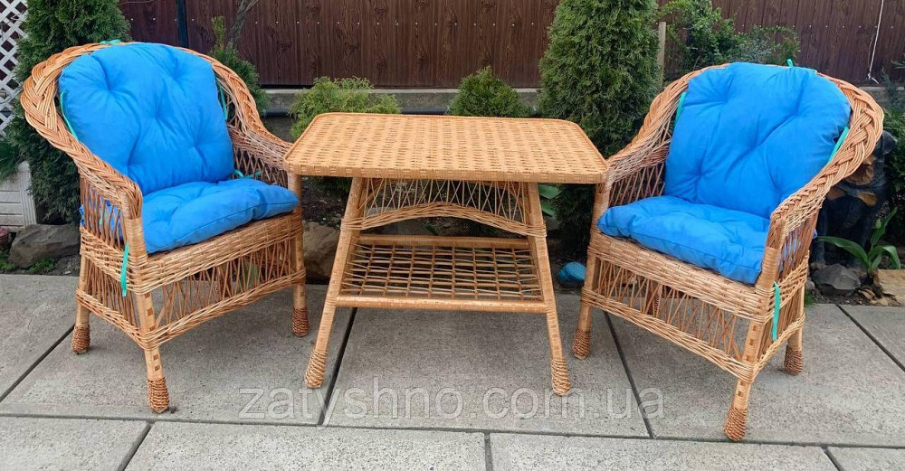 Меблі плетені садові з бірюзовими накидками Київ - фото 3