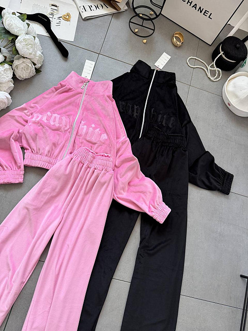 Женский стильный костюм двойка кофта с вышивкой и штаны велюр Черный, 46/48 Одесса - изображение 2