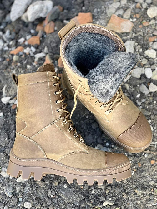 Військові зимові чоловічі берці кіборг коричневі до -20 шкіряні на хутрі прошиті і проклеєні WAR Львів - фото 3