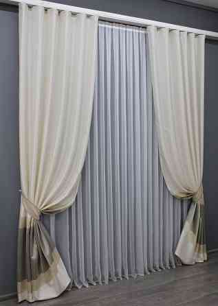 Комплект готовых штор VR-Textil ANZIO № 1466ш Бежевый с золотистым 140х290 см 2 шт (33-0335) Киев