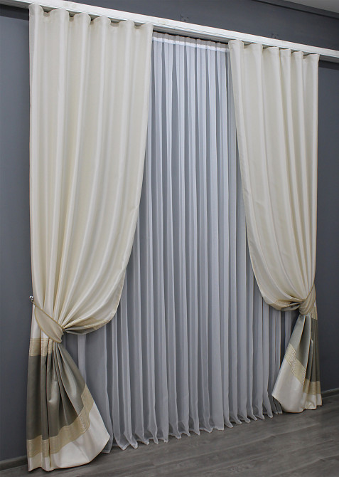 Комплект готовых штор VR-Textil ANZIO № 1466ш Бежевый с золотистым 140х290 см 2 шт (33-0335) Киев - изображение 3