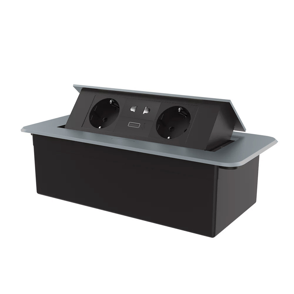 LIVOLO Меблева розетка потрійна LIVOLO сіра, вбудована у стільницю, з USB 10 Вт, універсальною Киев - изображение 1