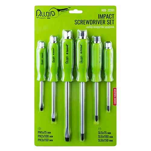 Набір викруток 6 пр. шліц та хрест Alloid НОУ-22201 ударні Винница