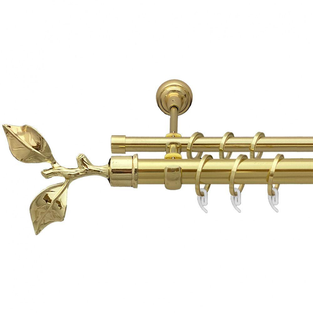 Карниз Orvit Листок Троянди металевий дворядний відкритий гладка труба кільце фасонне металеве  Золото 25\16 мм 240 см (7035435) Львів - фото 1