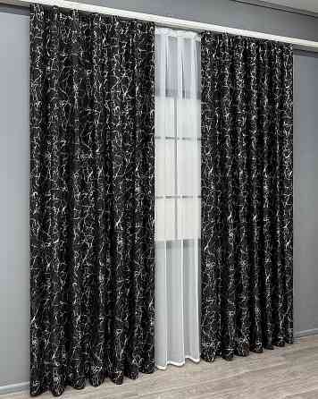 Комплект готовых штор VR-Textil Лен мрамор Royal Touch № 2005ш Черный 200х240 см 2 шт (39-0088) Киев