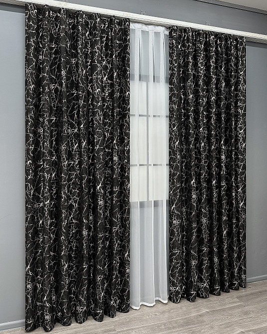 Комплект готовых штор VR-Textil Лен мрамор Royal Touch № 2005ш Черный 200х240 см 2 шт (39-0088) Киев - изображение 4
