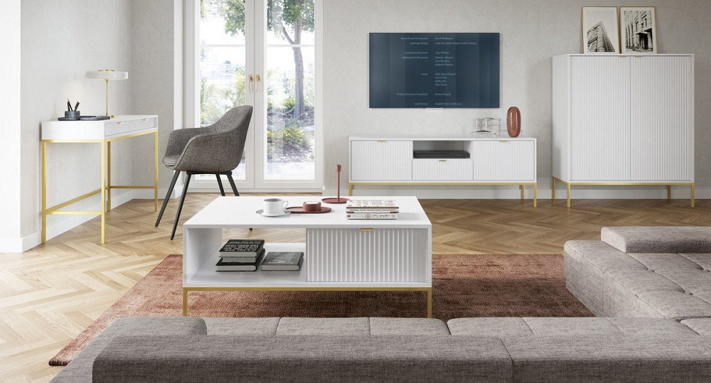 Стіл журнальний Perfect Home Нова / Nova з 2 шухлядами та золотими ніжками L104 Білий (PFH-091249) Дніпро - фото 8
