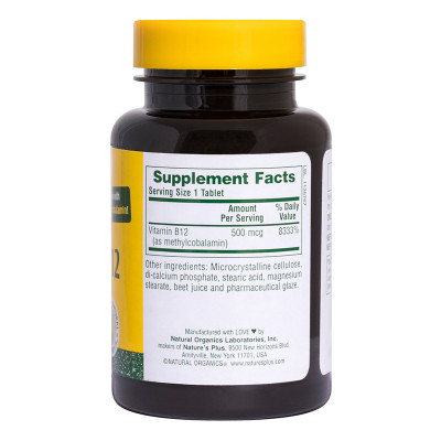 Вітамін Natures Plus Вітамін B-12 (Метилкобаламін), Nature&apos;s Plus, 500 мкг, 90 Та (NTP1710) Вінниця - фото 2